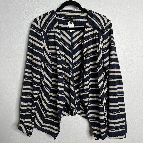 Lane Bryant Navy White Twill Cardigan Chevron Stripe Open Long Sleeve Sz 14 - Picture 1 of 5